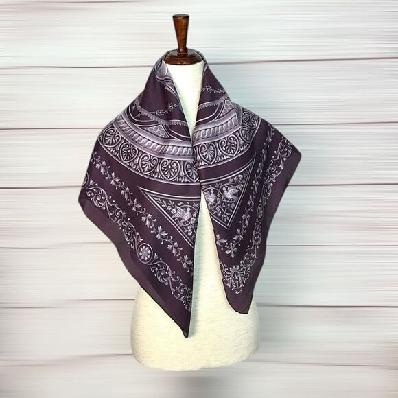 NWT FRANGI Tie Rack Silk Square Scarf Purple Mauve Classic Design 34x34” Italy - Picture 5 of 10